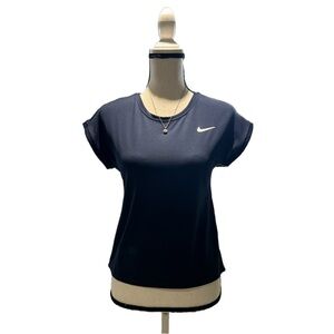 Nike Women’s DRI-FIT Slim Fit Athletic Casual Cap Sleeve Navy Blue T-Shirt